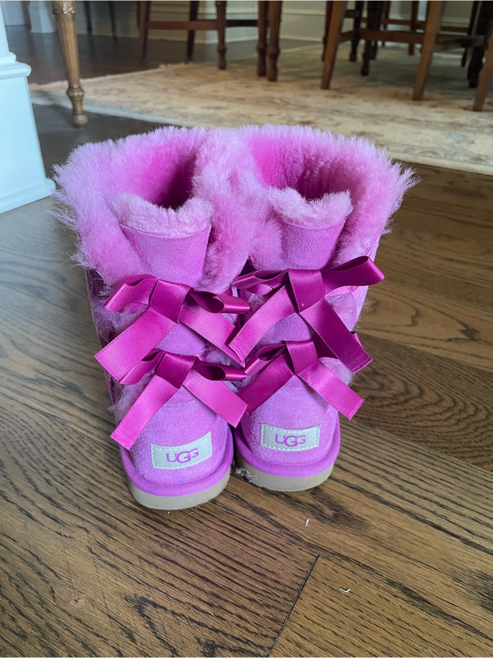 UGG Bright Lilac Bow Shearling Kids Boots - Size 4